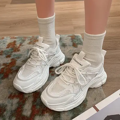 Women's 2023 Summer Mesh Sneakers White Thick Bottom