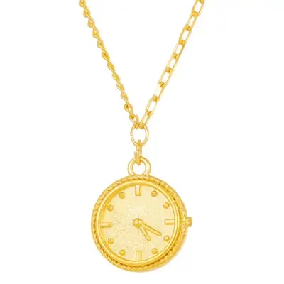 Light Luxury Gold Plated Clock Pendant Necklace for Women