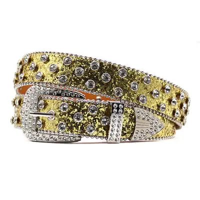 Blue Rhinestone Wide Belt Women's Punk Style
