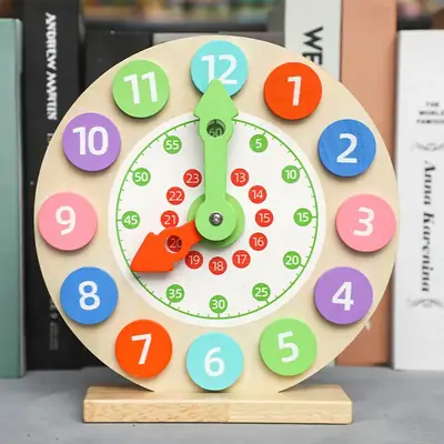 Wooden Time Clock Toy for Kids Educational Learning