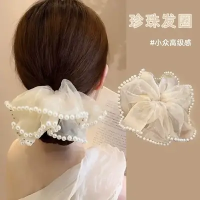 Pearl Hair Ring Bow for Women High-end Super Fairy