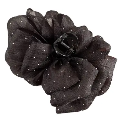 Black Diamond Gauze Bow Hairpin with Full Diamond Embellishment