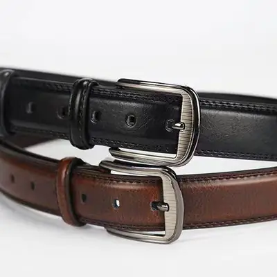 Men's Genuine Leather Belt with Pin Buckle Brown
