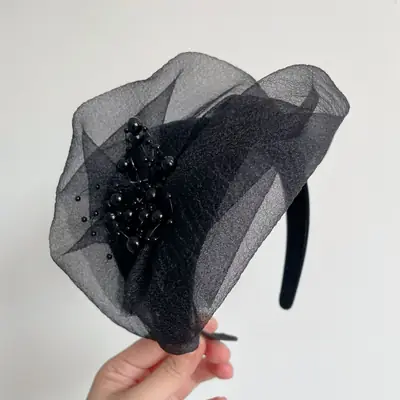 Black Beaded Hair Cover Hat for Women