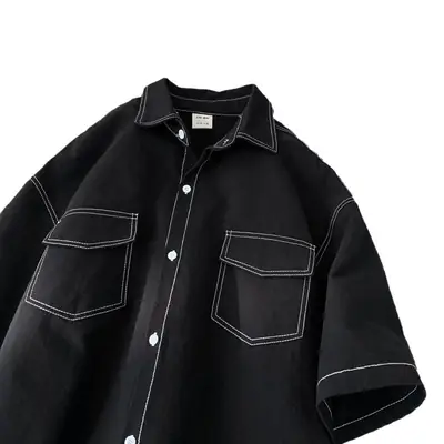 Japanese Retro Short Sleeve Shirt for Men White Black 2023