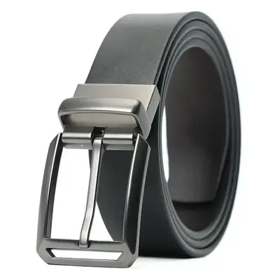 Men's Black Leather Belt with Silver Buckle