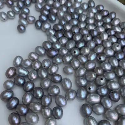 Natural freshwater rice-shaped strange color 7-8mm metallic particles, naked beads, strong light semi-finished DIY beads