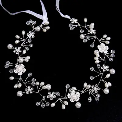 Bridal Flower Tiara with Pearl & Gold Chain