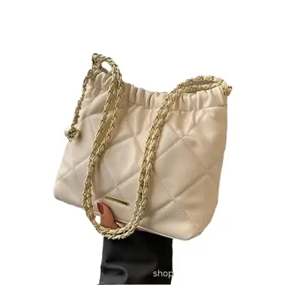 Quilted Chain Pu Leather Crossbody Bag Cream