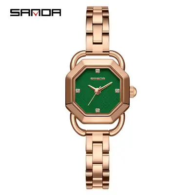 Women's Quartz Watch Brown Leather Band Rose Gold Dial