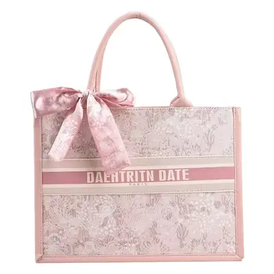 Pink Embroidered Women's Handbag with Bow
