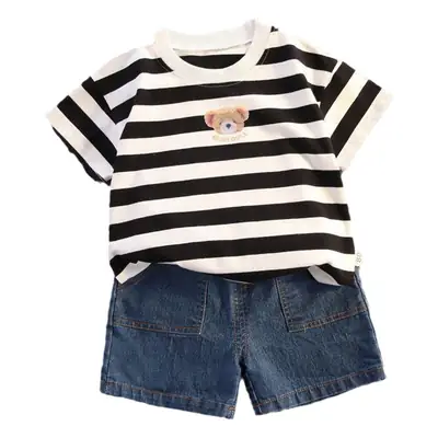Baby Boys Striped T-Shirt Shorts Set Black White