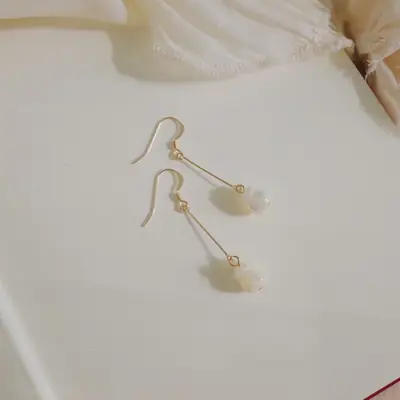 White Rose Retro Earrings with Ear Hook & Gold Plated