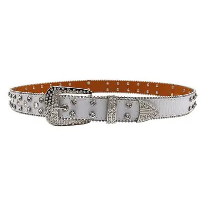White Rhinestone Belt Belt with Crystal Buckle