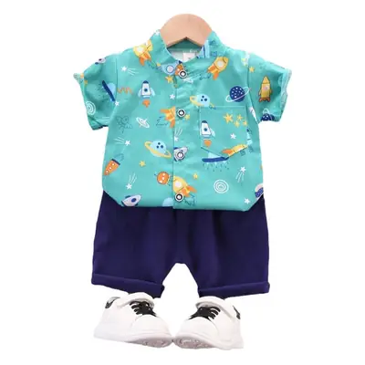Baby Boys Cotton Printed Suit White Blue Shorts