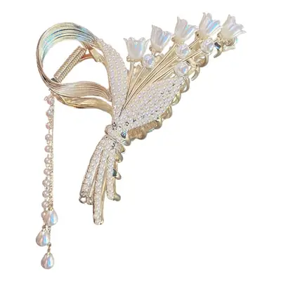 Gold Shark Hair Clip for Women with Diamond Embellishment