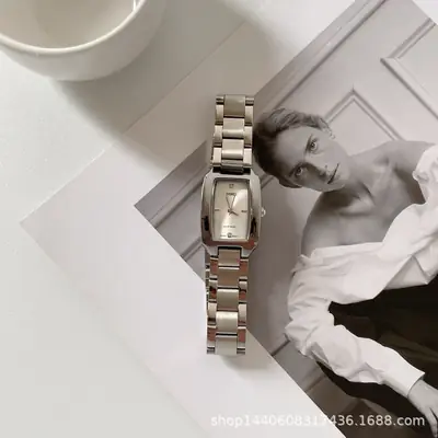 Women's Rectangular Steel Belt Watch with Quartz & Diamond Embedment