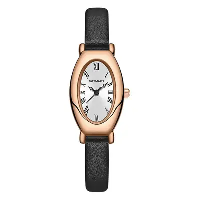 Sanda Women's Rose Gold Quartz Watch with Black Leather Band