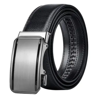 Men's Black Leather Belt with Automatic Buckle