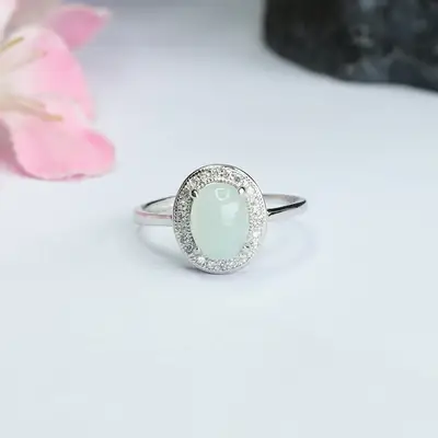 Guan Yu S925 Silver Inlaid Natural Jade Ring