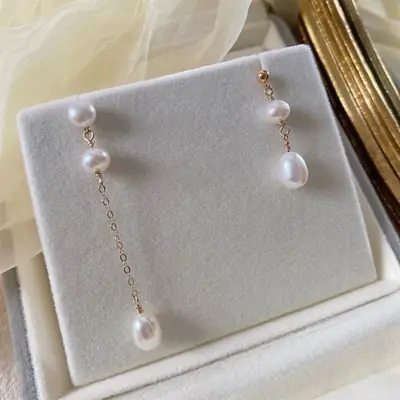 Pearl Long Earrings 925 Silver Elegant Gentle