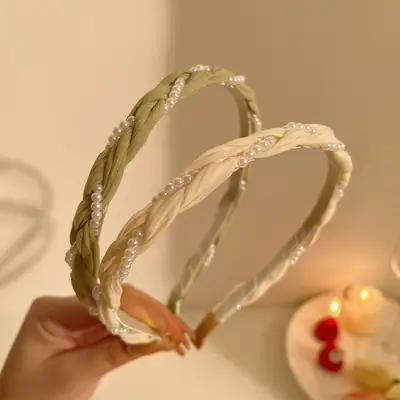Mori Pearl Green Twist Headband for Girls Summer Hair Clip