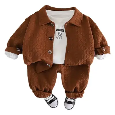 Brown Cotton Boys Jacket Set for Kids Autumn Wear