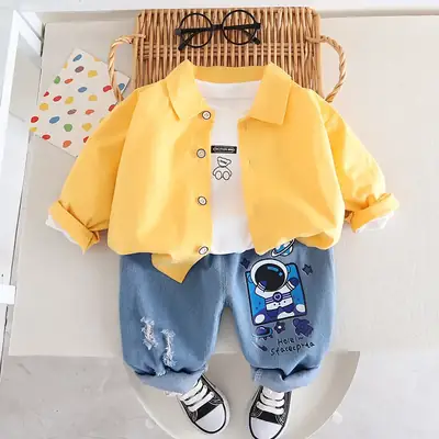 Boys 2023 Yellow Jacket T-Shirt Blue Jeans Set