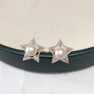 5-Star Pearl Earrings 18K Gold Zircon Wholesale