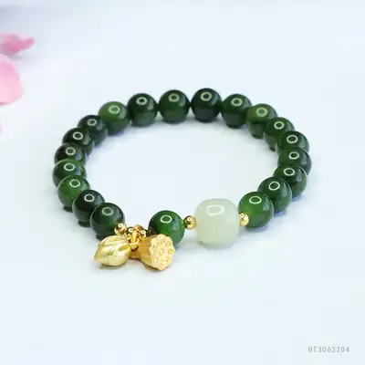 Green Jade Jasper Bracelet for Women Two Generations of Joy