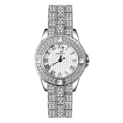Gold Full Diamond Women's Quartz Watch & Bracelet Set
