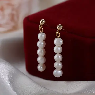 Pearl Earrings European American Style Copper Gold Plated 925 Silver