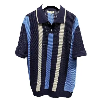 Breathable Knitted Polo Shirt with Color-block Stripe Design