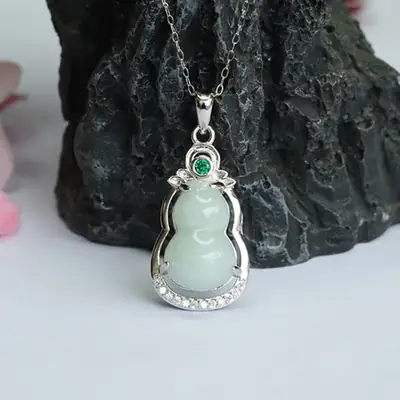 Guan Yu Pendant S925 Silver Natural Jade Gourd Necklace