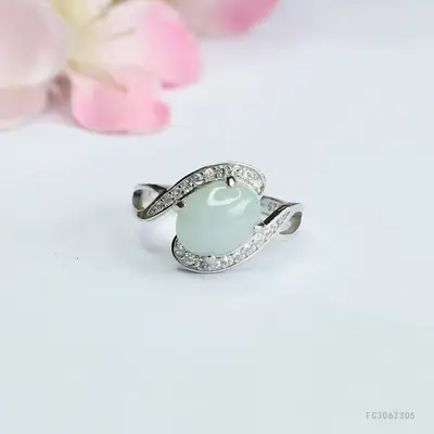 Guan Yu S925 Silver Inlaid Natural Jade Ring