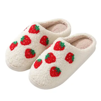 New comfortable home cute cartoon strawberry winter cotton slippers men and women couple thick bottom warm cotton slippers