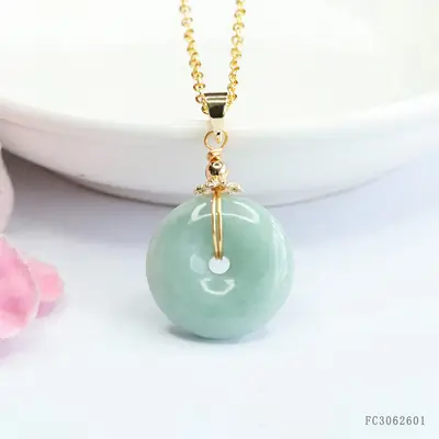 Guan Yu Jade Safety Buckle Necklace with Gold Chain