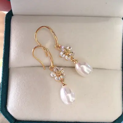 Zhuji Pearl Earrings 18K Gold Zircon Hook