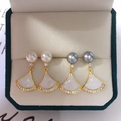 Natural Pearl Earrings for Women 18K Gold Light