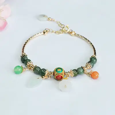 Jade Leaf Enamel Bracelet Green Oil Green Jade Leaf Enamel Color Peace and Joy Bracelet