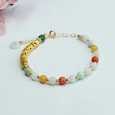 Colorful Jade Beads Half Bangle Bracelet for Women