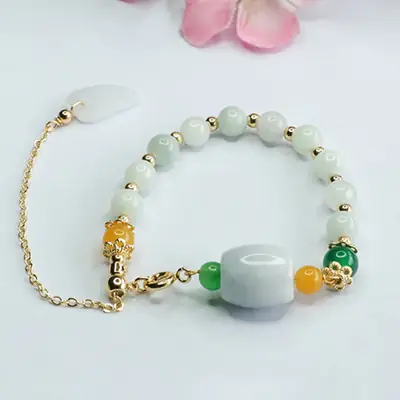 Lucky Jade Bracelet with Green Leaves for Women