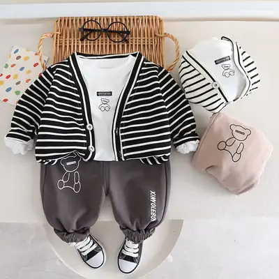 2023 Kids Pinstripe T-Shirt & Pants Set for Boys