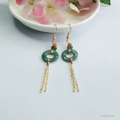 Blue Jade Tassel Earrings for Women