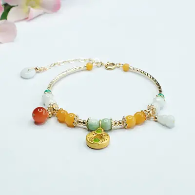 Guan Yu Jade Bracelet with Longevity Charm
