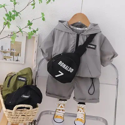 Black Hoodie & Shorts Set for Boys Summer Wear