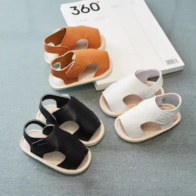 Spring and summer baby casual soft rubber bottom shoes 0-18 months baby double Velcro PU toddler shoes Baby Shoes sandals