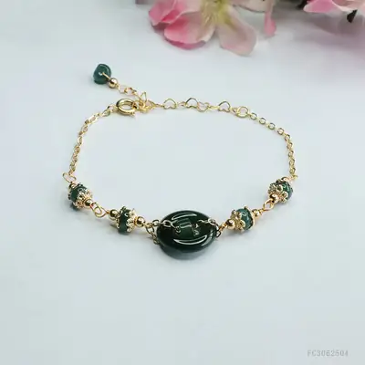 Blue Jade Horizontal Peace Ring Bracelet for Women