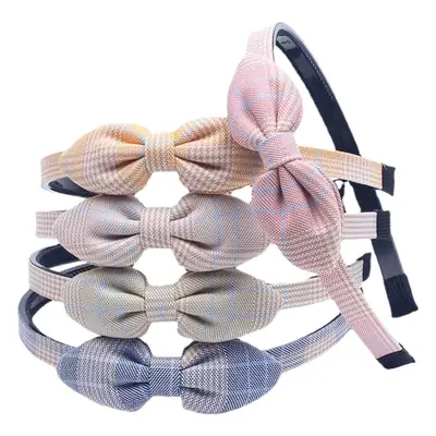 Korean Style Bow Hairband for Girls Plaid Fabric