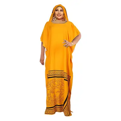 African Colorful Chiffon Dress with Headscarf Large Women
